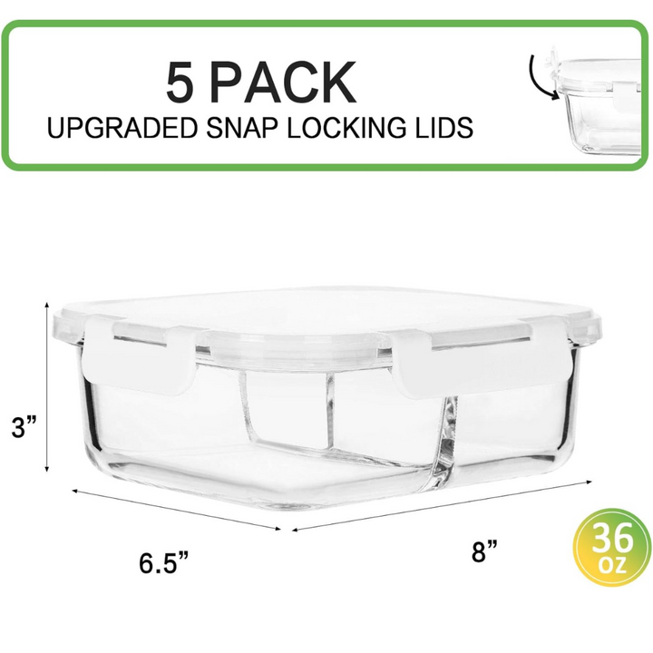 Glass Meal Prep Containers 5-Pack - 1L-Gray-Nora Luxe