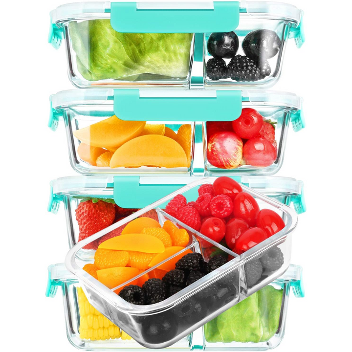 Glass Meal Prep Containers 5-Pack - 1L-Green-Nora Luxe