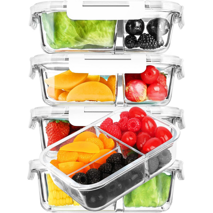 Glass Meal Prep Containers 5-Pack - 1L-White-Nora Luxe