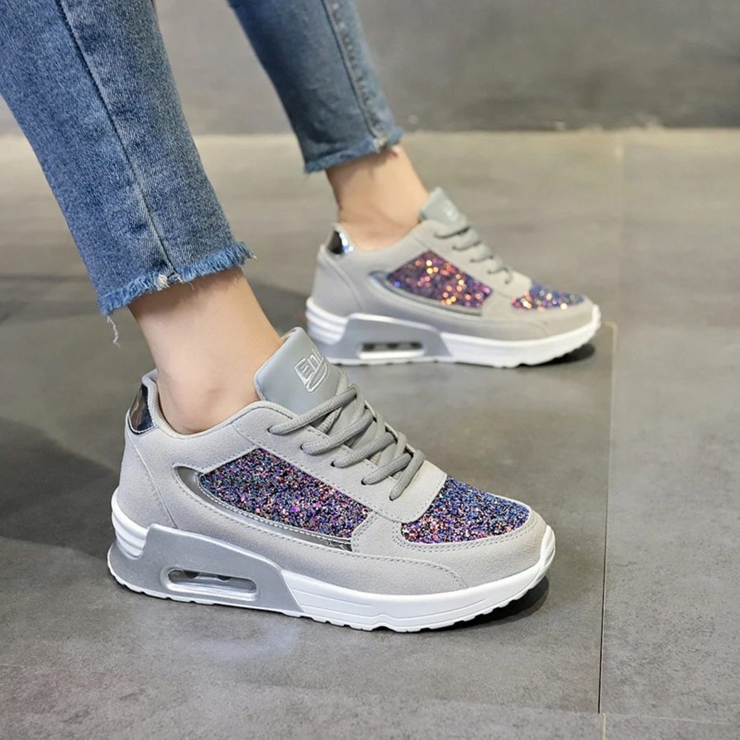 Glitter Women's Shoes for Breathable Comfort - SparkleFit-Gray-Purple-2.5-Nora Luxe