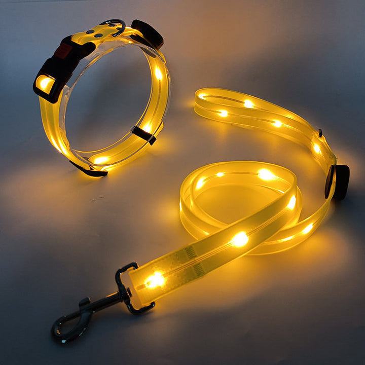 Glowing LED Dog Collar with Leash - NightBright-Yellow-Nora Luxe