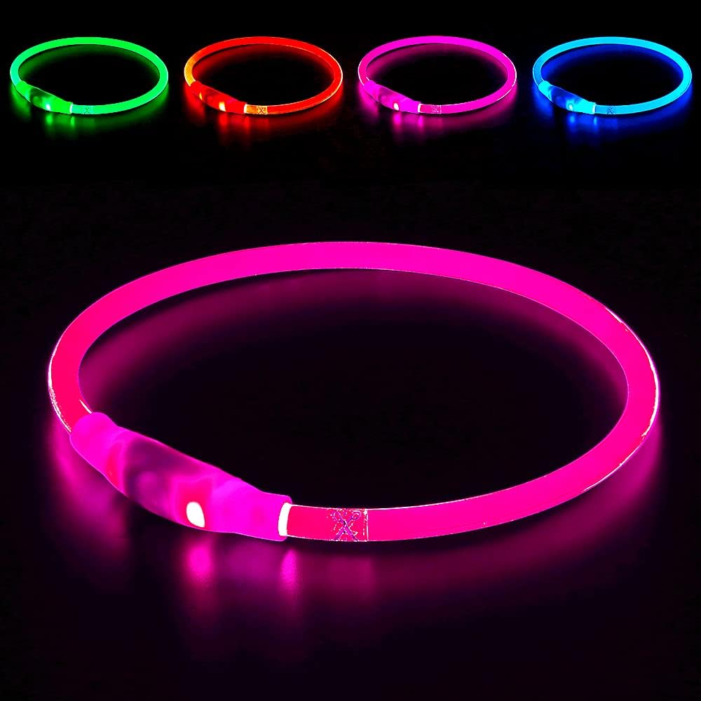 GlowSafe LED Dog Collar – Rechargeable USB Safety Light-Pink-Nora Luxe