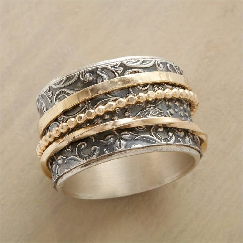 Gold and Silver Antique Ring - Elvira-6-Nora Luxe