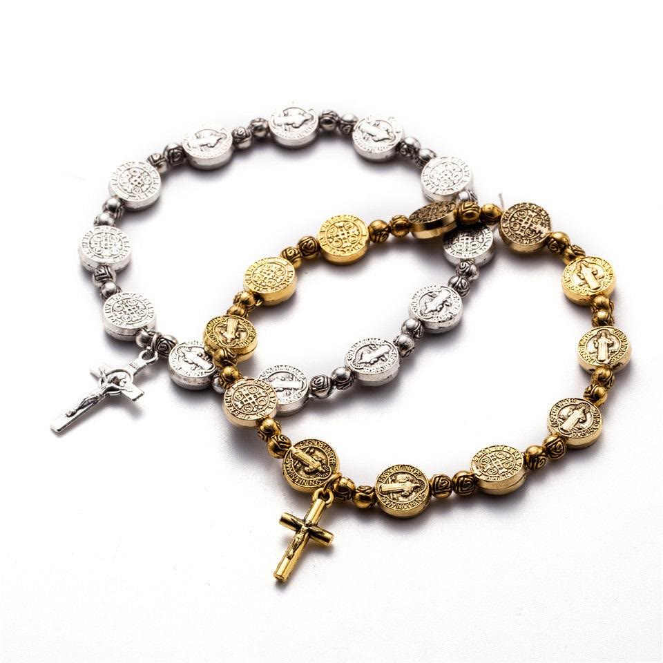 Gold and Silver Coloured Christian Cross Bracelet - Solana-Gold-Nora Luxe