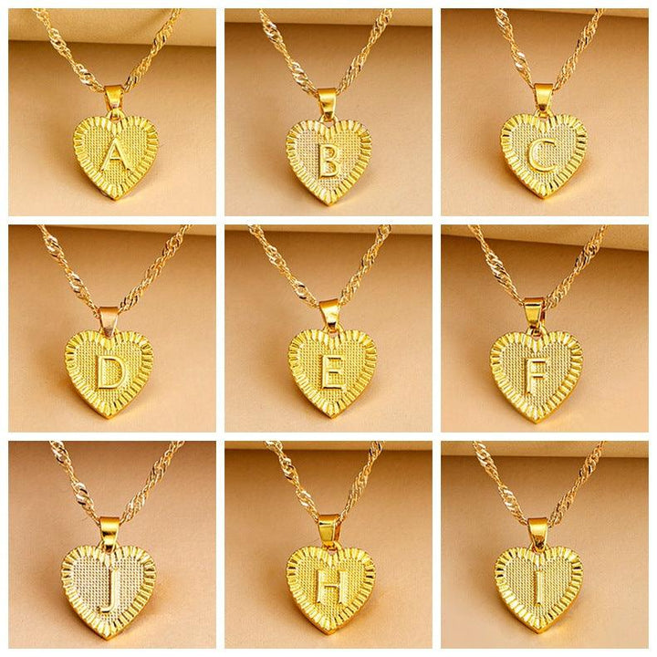 Gold Initial Heart Pendant Necklace - Amara-W-Nora Luxe