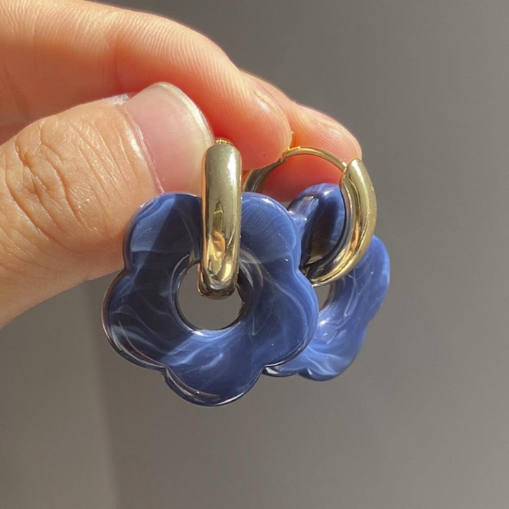 Gold Plated Flower Earrings - Valeria-Blue-Nora Luxe