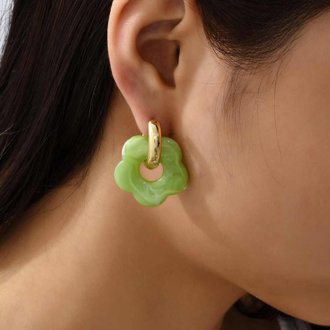 Gold Plated Flower Earrings - Valeria-Light blue-Nora Luxe