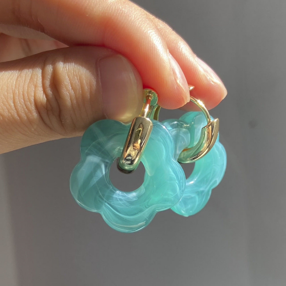 Gold Plated Flower Earrings - Valeria-Light blue-Nora Luxe