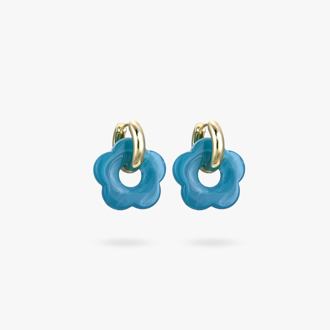 Gold Plated Flower Earrings - Valeria-Light blue-Nora Luxe