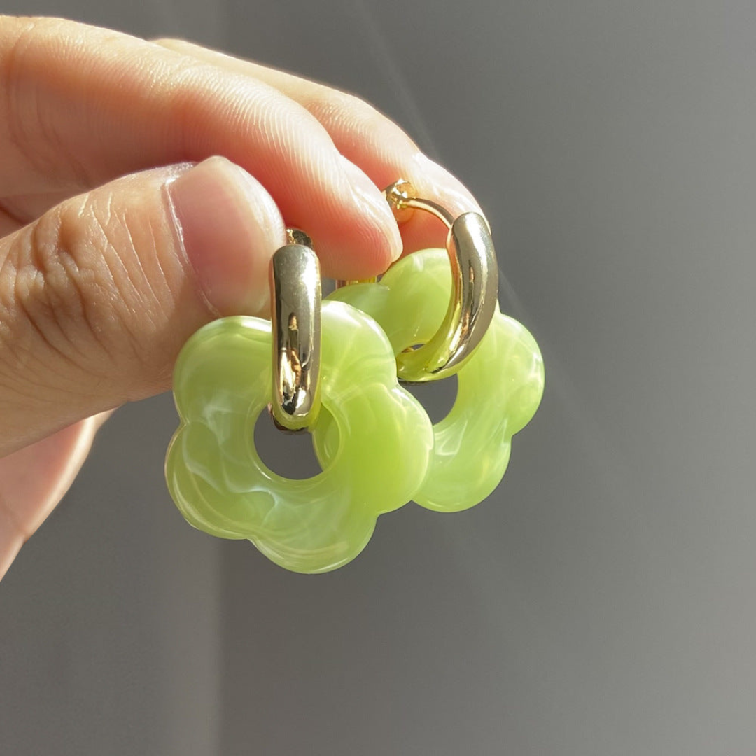 Gold Plated Flower Earrings - Valeria-Light green-Nora Luxe