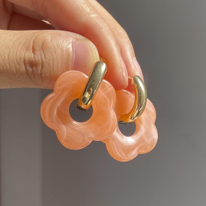 Gold Plated Flower Earrings - Valeria-Orange-Nora Luxe