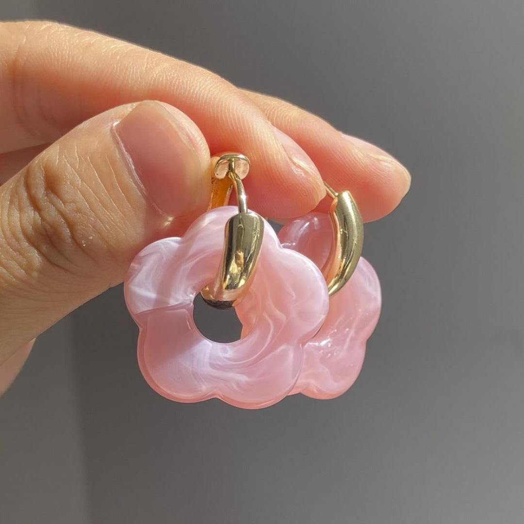 Gold Plated Flower Earrings - Valeria-Pink-Nora Luxe