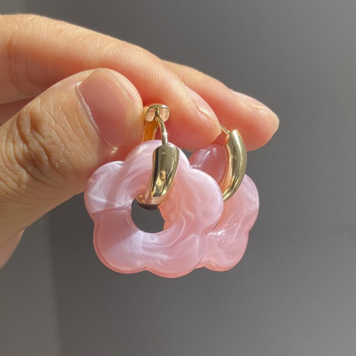 Gold Plated Flower Earrings - Valeria-Pink-Nora Luxe