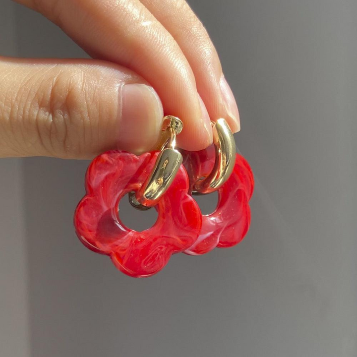 Gold Plated Flower Earrings - Valeria-Red-Nora Luxe