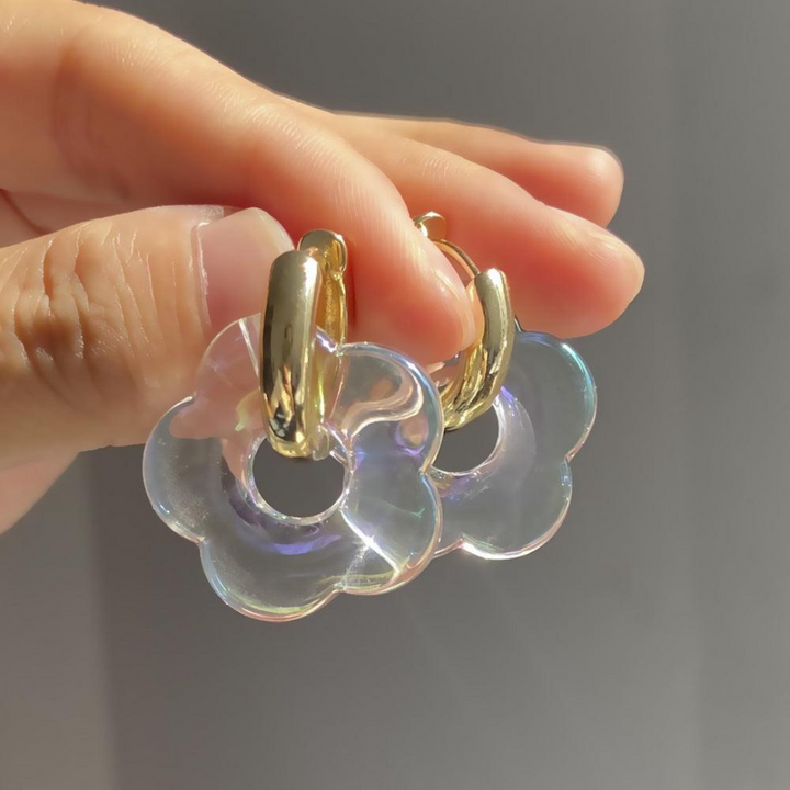Gold Plated Flower Earrings - Valeria-Transparent-Nora Luxe