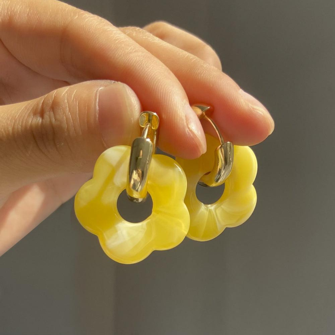 Gold Plated Flower Earrings - Valeria-Yellow-Nora Luxe