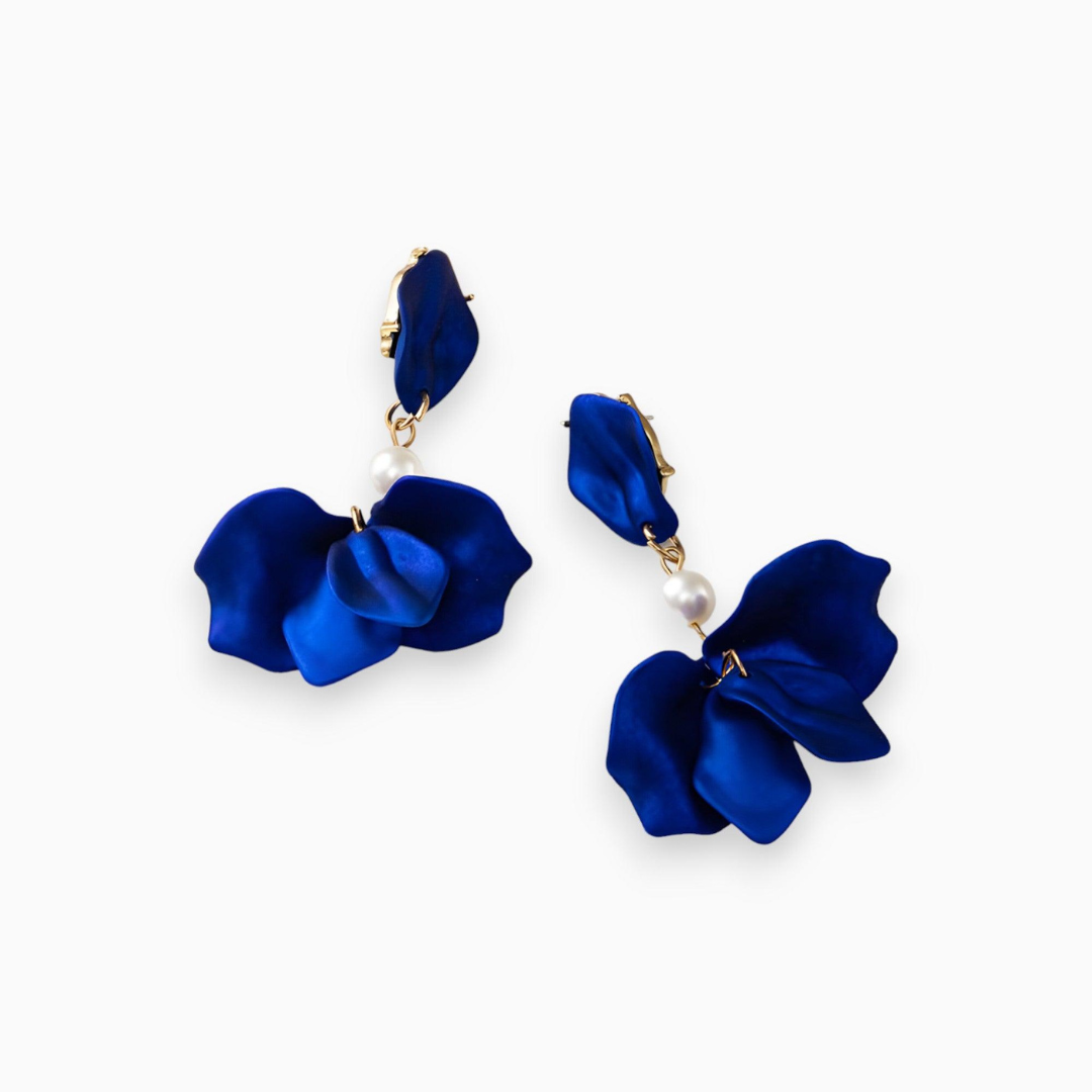 Gold Plated Pearl Dangle Earrings - Isabella-Blue-Nora Luxe