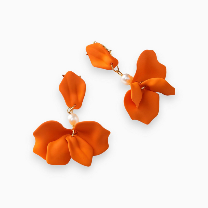 Gold Plated Pearl Dangle Earrings - Isabella-Orange-Nora Luxe