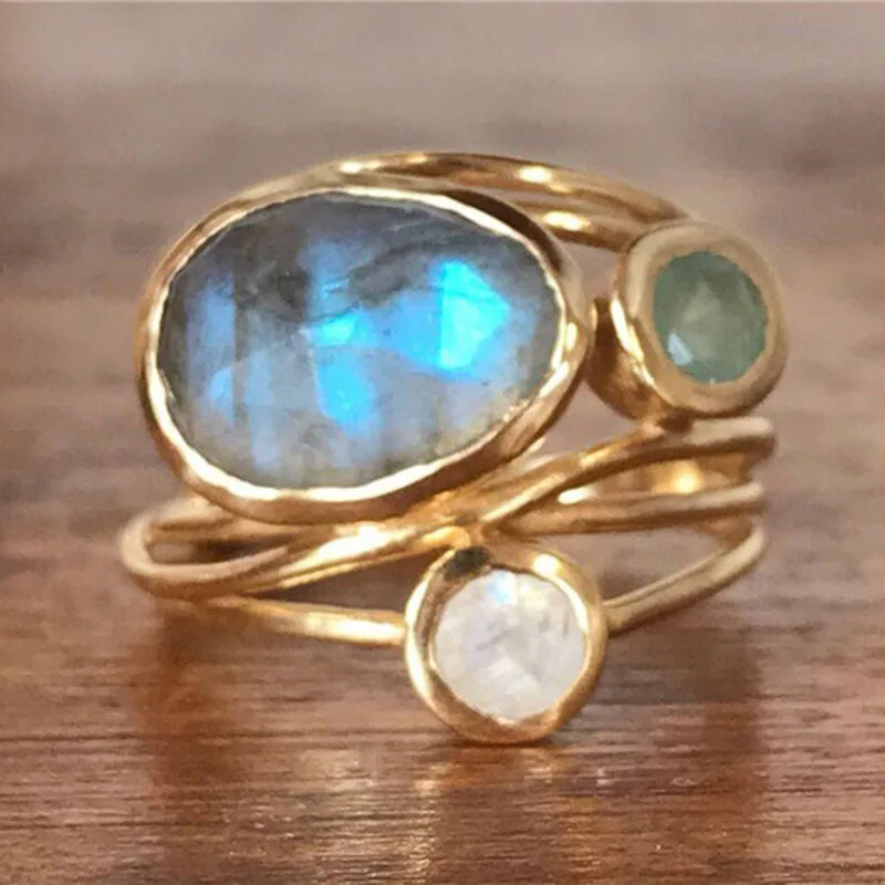 Golden Boho Ring with Crystals - Sophia-6-Nora Luxe