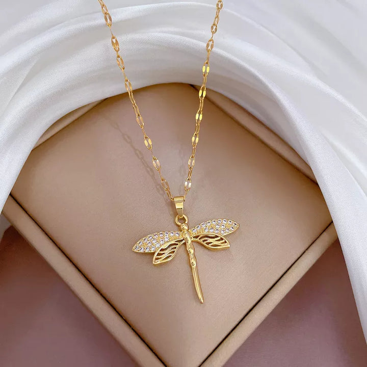 Golden Dragonfly Necklace | Delicate Jewellery for Women-Nora Luxe