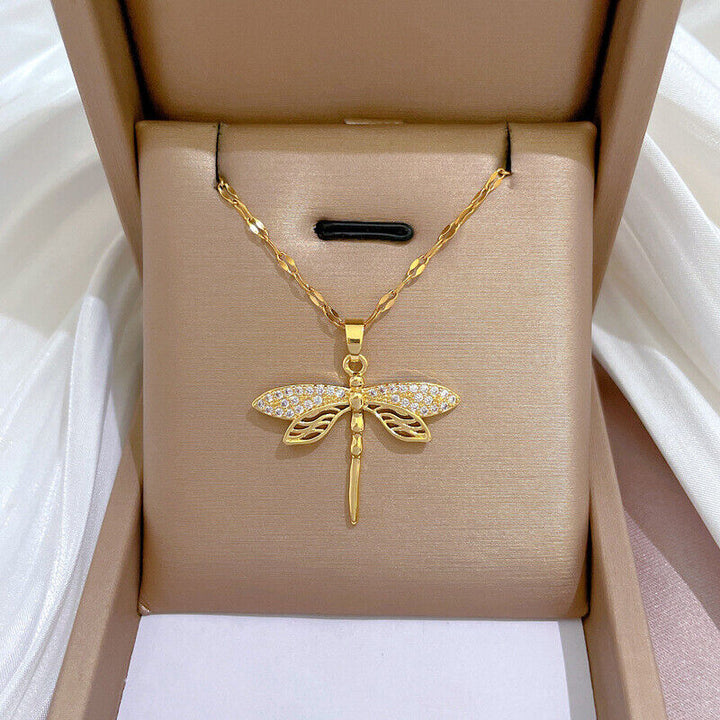 Golden Dragonfly Necklace | Delicate Jewellery for Women-Nora Luxe
