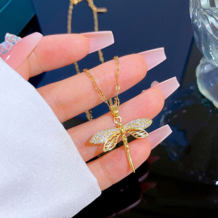 Golden Dragonfly Necklace | Delicate Jewellery for Women-Nora Luxe