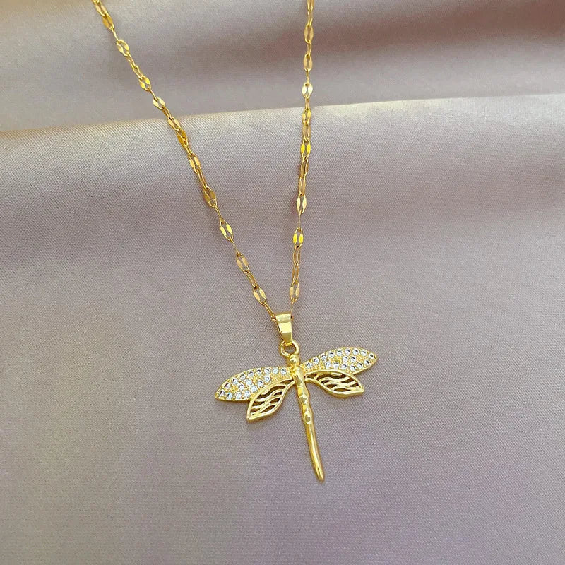 Golden Dragonfly Necklace | Delicate Jewellery for Women-Nora Luxe