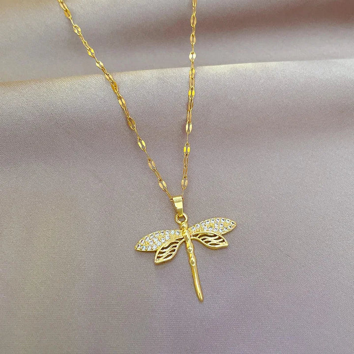 Golden Dragonfly Necklace | Delicate Jewellery for Women-Nora Luxe
