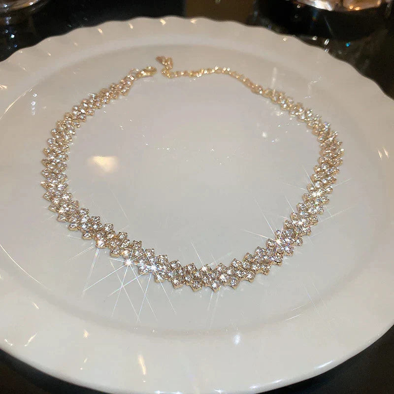Golden Gala Rhinestone Geometric Necklace-Nora Luxe