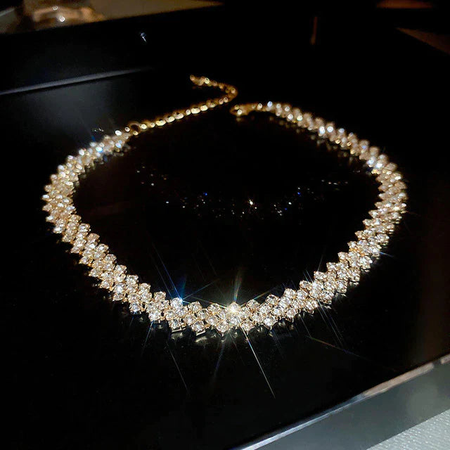 Golden Gala Rhinestone Geometric Necklace-Nora Luxe