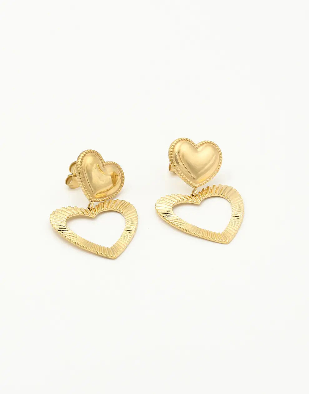 Golden Heart Duo Earrings | Plated Studs-Gold-Nora Luxe