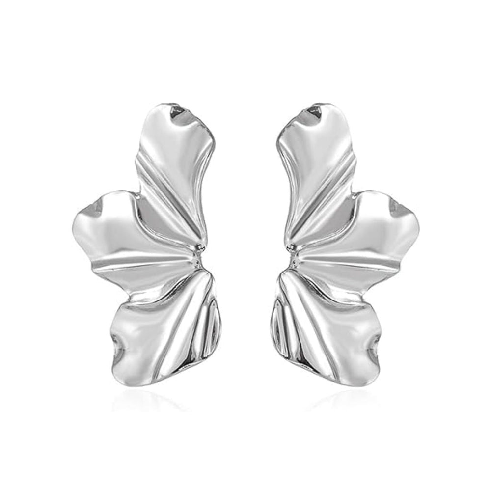 Golden Petal Stud Earrings | Elegant Floral Design-SILVER-Nora Luxe