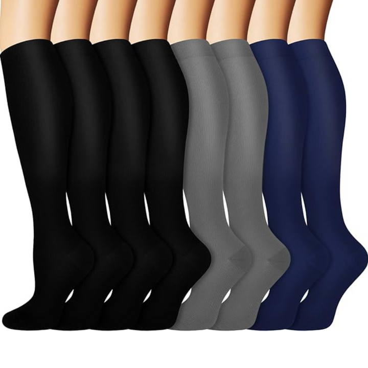 Gradual Compression Copper Socks 15-20mmHg (8 Pairs) - StepRelief-4 Black - 2 Gray - 2 Navy Blue-S-M-Nora Luxe