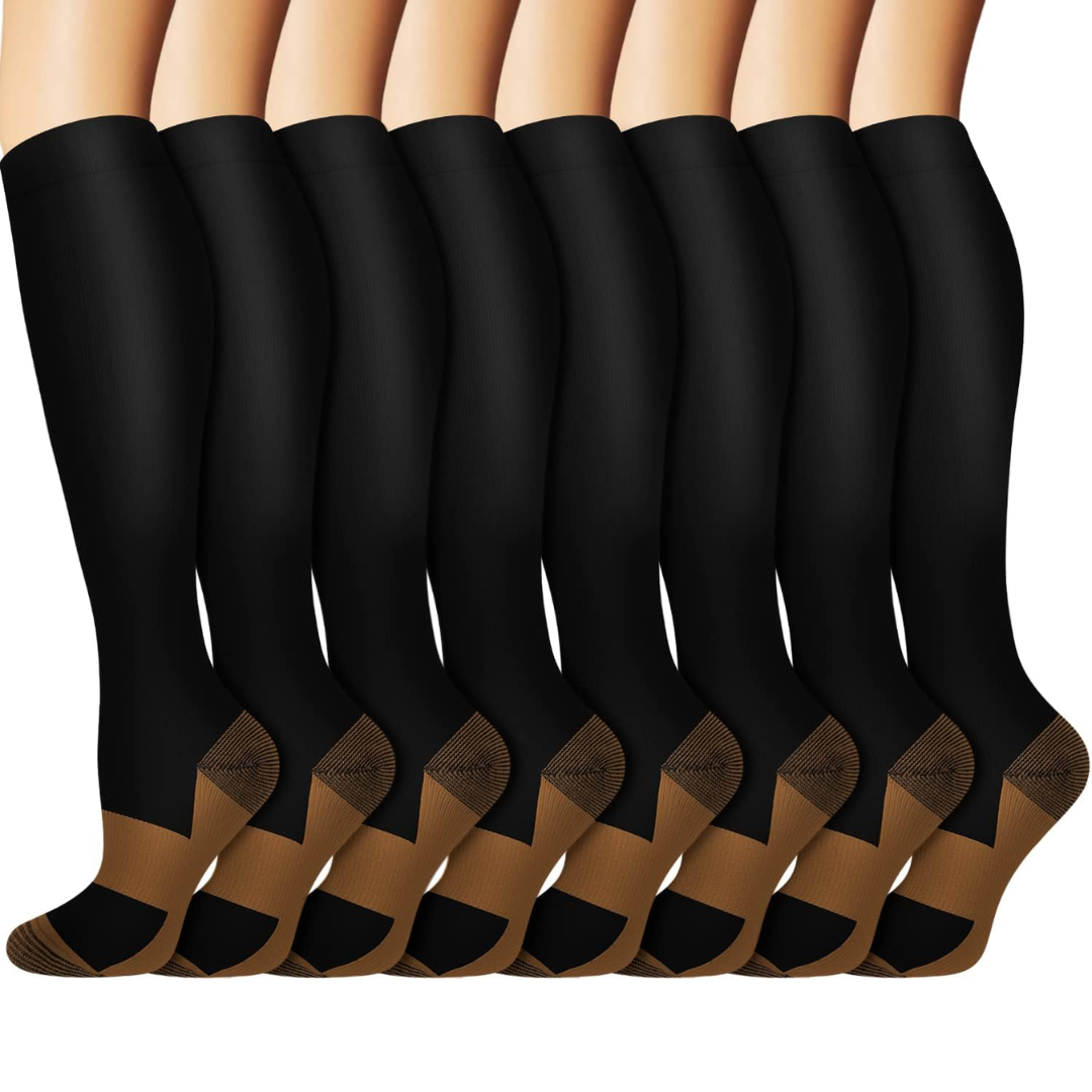 Gradual Compression Copper Socks 15-20mmHg (8 Pairs) - StepRelief-Black 1-S-M-Nora Luxe