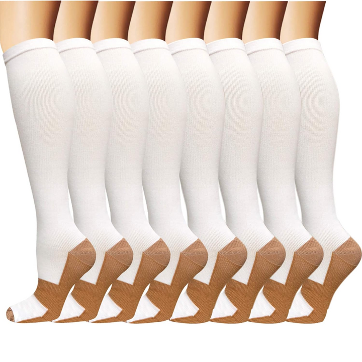Gradual Compression Copper Socks 15-20mmHg (8 Pairs) - StepRelief-White 1-S-M-Nora Luxe