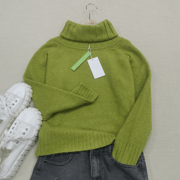 Grass Green Oversized Knitted Women's Turtleneck Sweater - Nora-S-Nora Luxe
