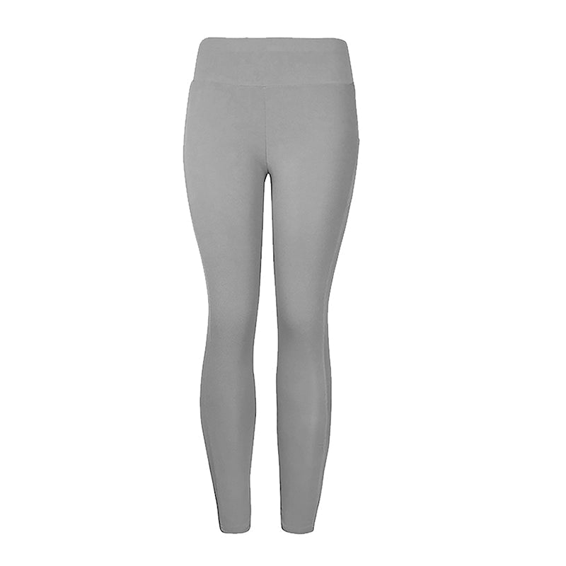 Graue Damen-Leggings, hoch tailliert, elastisch, bequem, ideal für Sport und Freizeit.