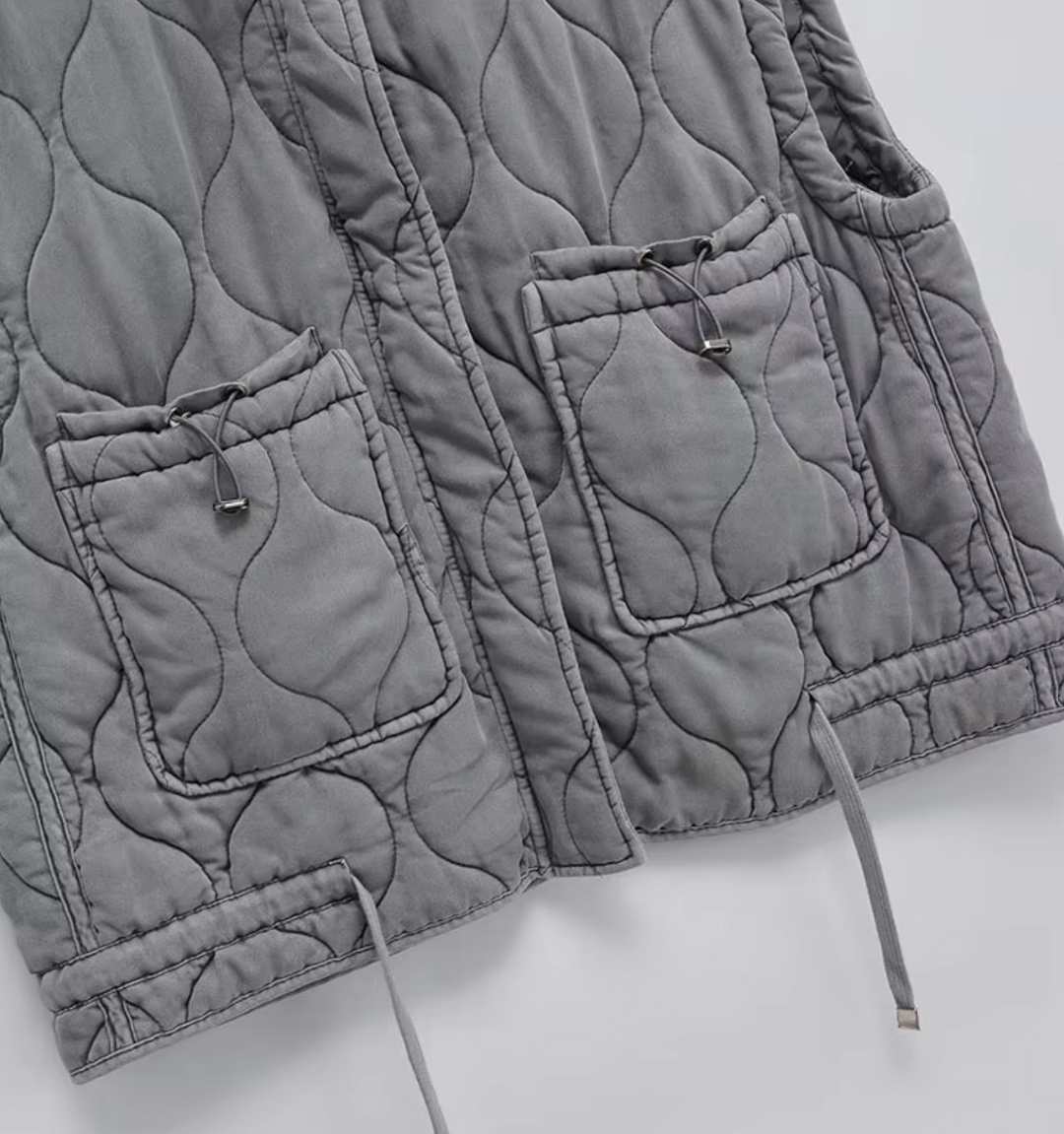 Grey Sleeveless Cotton Waistcoat – Thalia-XS-Nora Luxe