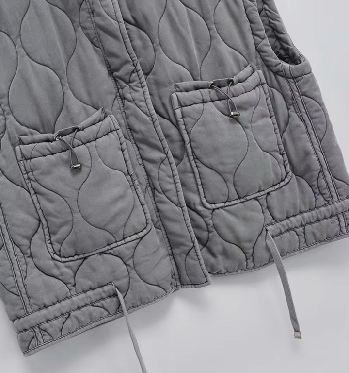 Grey Sleeveless Cotton Waistcoat – Thalia-XS-Nora Luxe