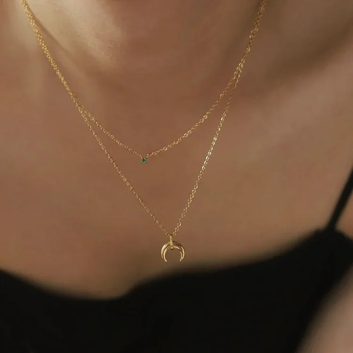 Green Diamond Double Crescent Moon Necklace - Selina-Nora Luxe