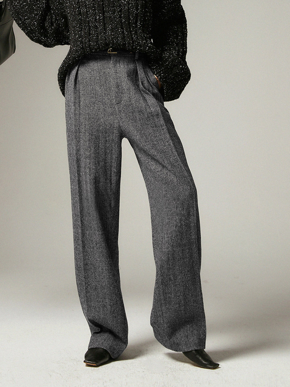 Grey Wide Trousers for Women - Alessia-XS-Nora Luxe