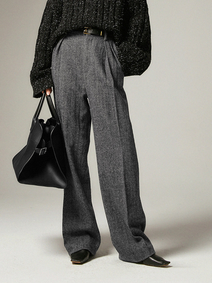 Grey Wide Trousers for Women - Alessia-XS-Nora Luxe