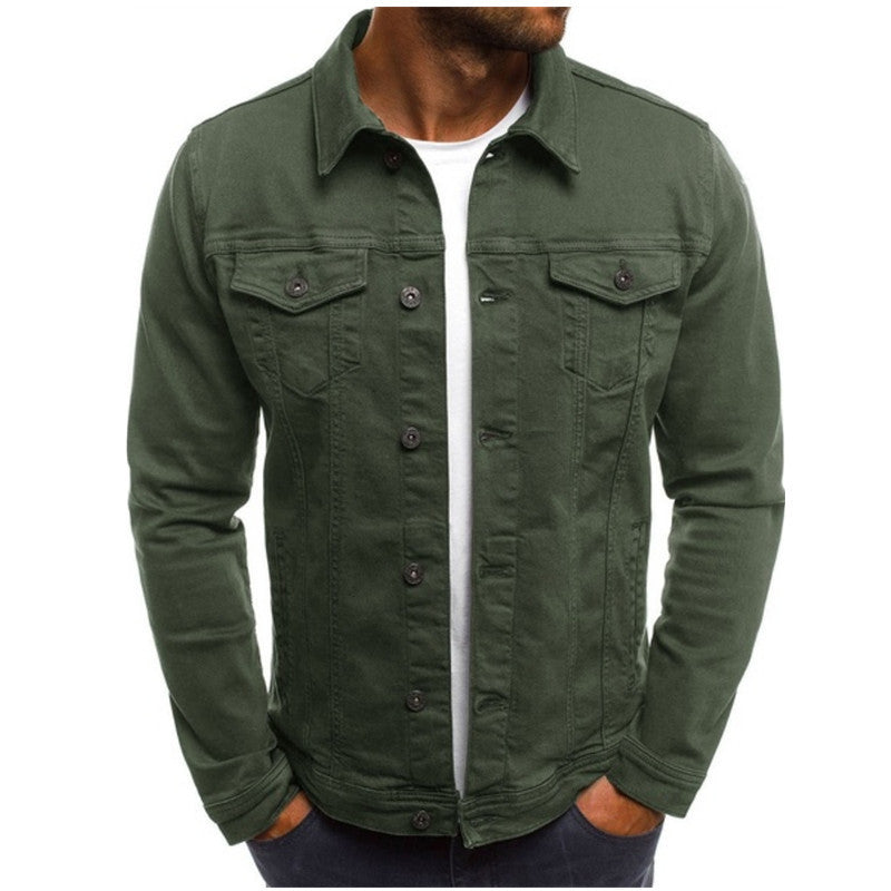 Grüne Herrenjacke, Slim Fit, mit mehreren Taschen und Knöpfen, modisch und vielseitig.