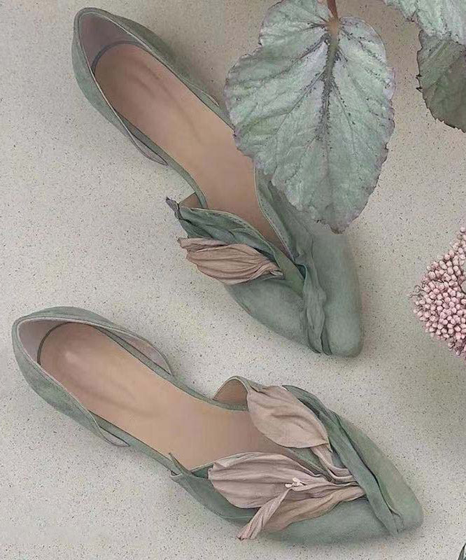 Handcrafted lace ballerinas with rose blossoms – Odette-Green-3.5-Nora Luxe