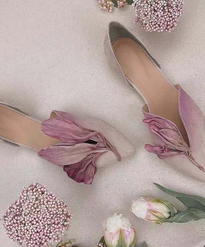 Handcrafted lace ballerinas with rose blossoms – Odette-Pink-3.5-Nora Luxe