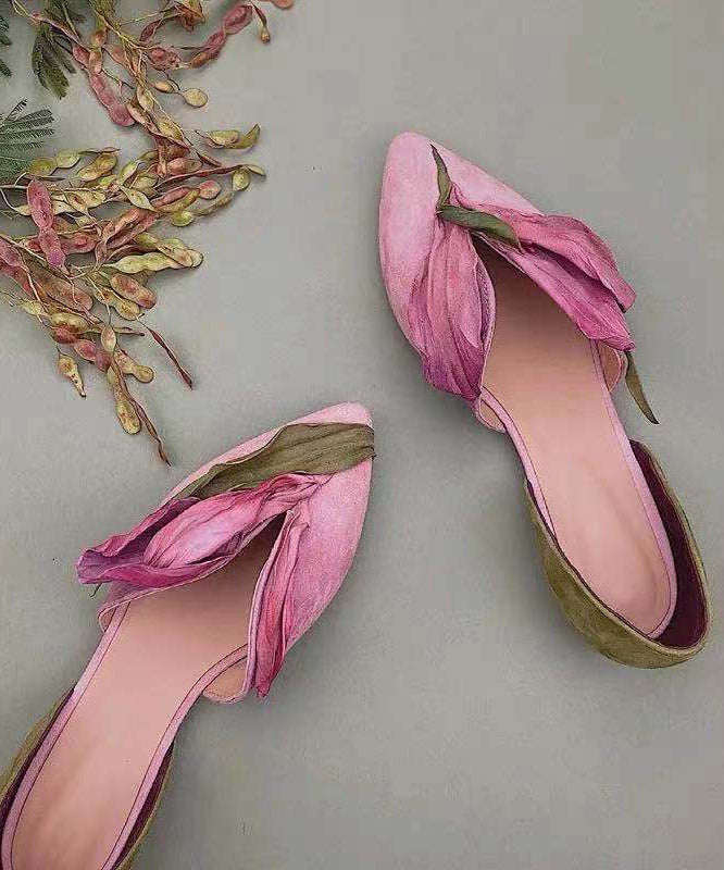 Handcrafted lace ballerinas with rose blossoms – Odette-Pink-3.5-Nora Luxe