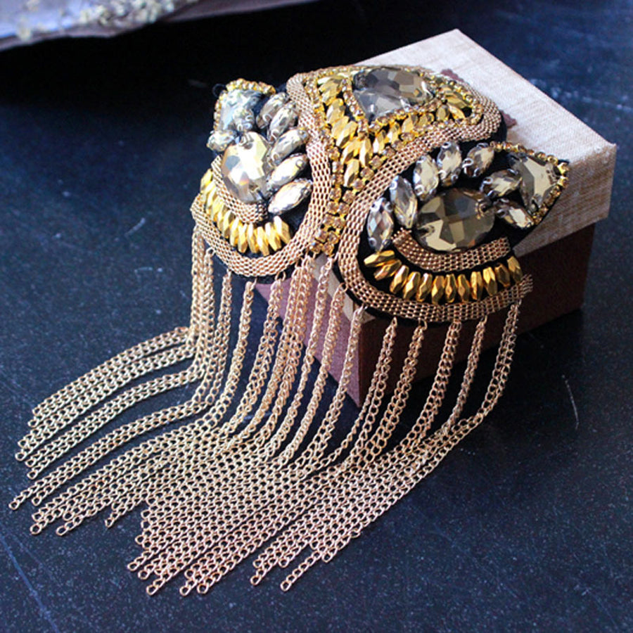 Handcrafted Rhinestone Shoulder Necklace | Fashion Tassel Accessory-Luxury Gold-Nora Luxe