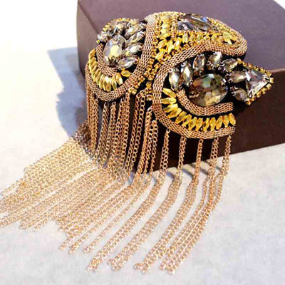 Handcrafted Rhinestone Shoulder Necklace | Fashion Tassel Accessory-Luxury Gold-Nora Luxe