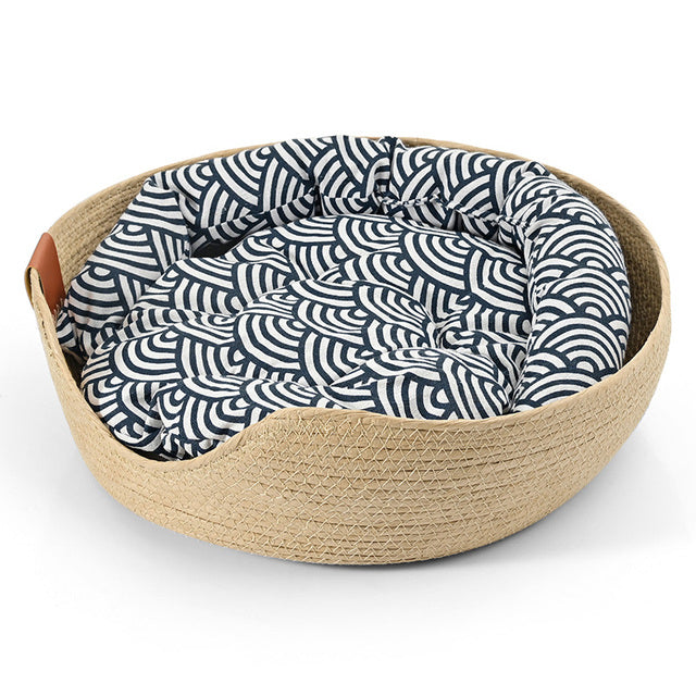 Handmade Comfortable Bed for Cats - LuxeSnooze-Basket + luxury black cot-S-Nora Luxe
