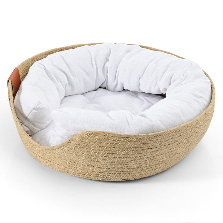 Handmade Comfortable Bed for Cats - LuxeSnooze-Basket + luxury white bed-S-Nora Luxe